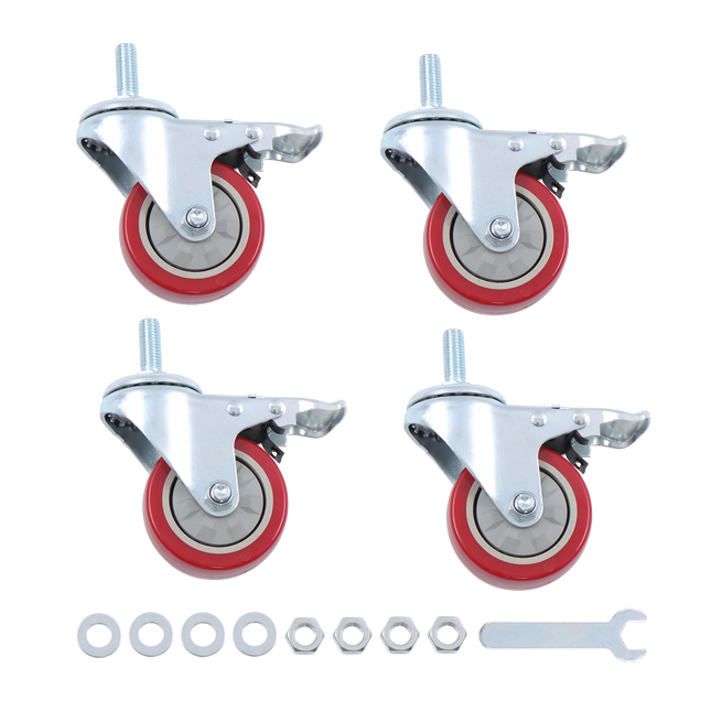 Findmall 4 Pack 3" PVC Swivel Caster Wheels with Double Lock Brake, M12-1.75 × 25mm Threaded Stem, Heavy Duty Casters for Workbenches, Furniture & Utility Carts