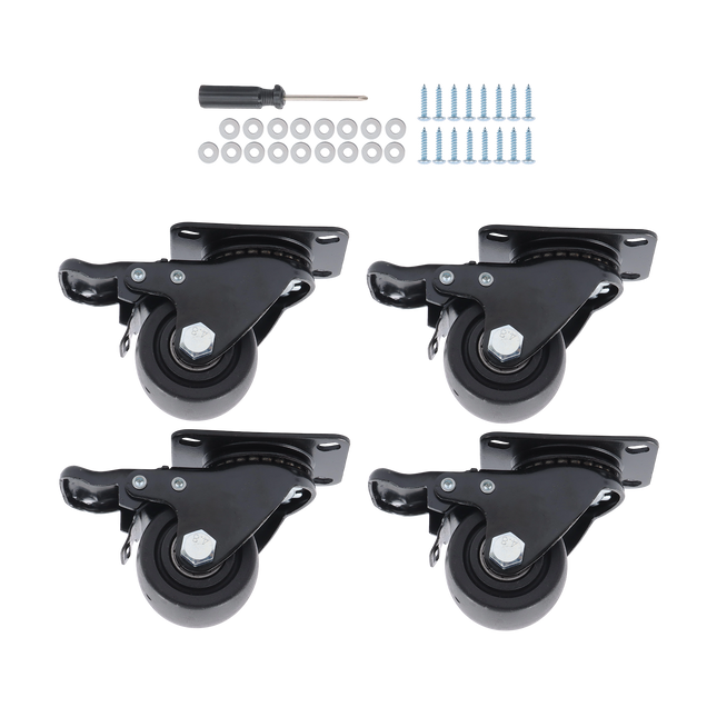 Findmall 4 Pack 2" Polyurethane Swivel Caster Wheels with Total Lock Brake, Top Plate Mount, Heavy Duty Low Center of Gravity Casters for Workbenches, Furniture & Carts