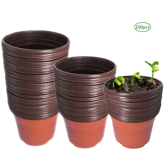 Findmall 100 Pack 9.4 Inch Plastic Nursery Pots with Drainage Holes, Round Plant Pots for Seed Starting, Seedlings, Flowers and Transplanting