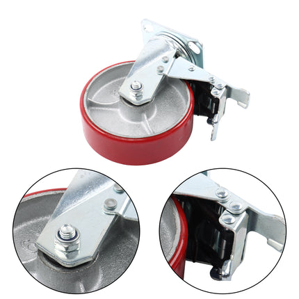 Findmall 2 Pack 6 Inch Polyurethane Swivel Caster Wheels with Total Lock Brake, Plate Mount, Heavy Duty Replacement Casters for Carts, Workbenches & Industrial Equipment